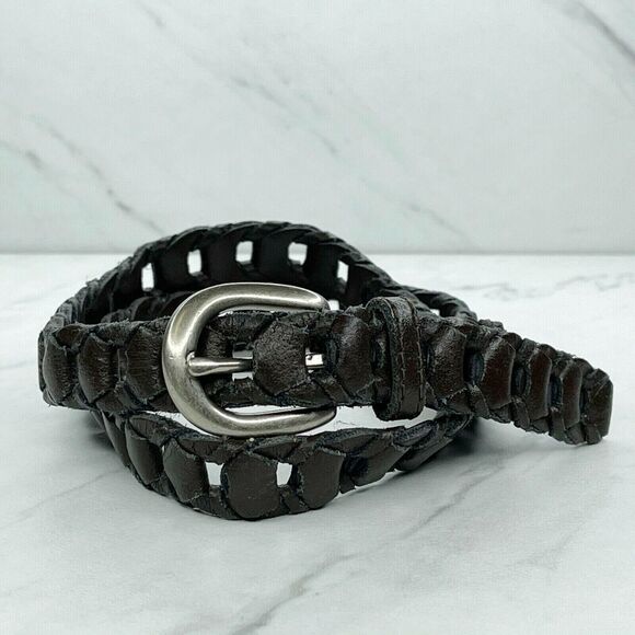 Brown Vintage Woven Pieced Genuine Leather Belt Size Medium M - Picture 1 of 10